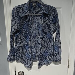 Worthington Blue and Black Snake Patterned Blouse